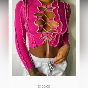 Pink Lace Up Crop Top